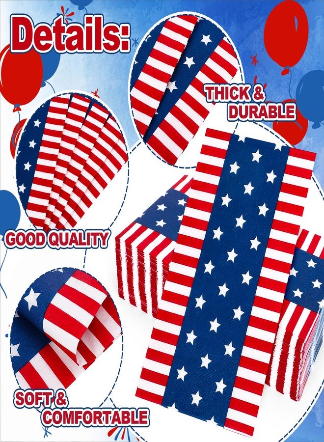 JarThenaAMCS مناديل جارثينا إيه إم سي إس، ٥٠ قطعة، مناديل ورقية حمراء وزرقاء مخططة بنجوم، للاستخدام مرة واحدة، مثالية لعشاء الرابع من يوليو، ولحمام الضيوف، ولحفلات عيد الاستقلال. - Image 3